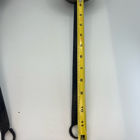 Set of 3 Antique Brass Copper Fireplace Pots with Long Iron Handle Dipper Scoop - Picture 13 of 17